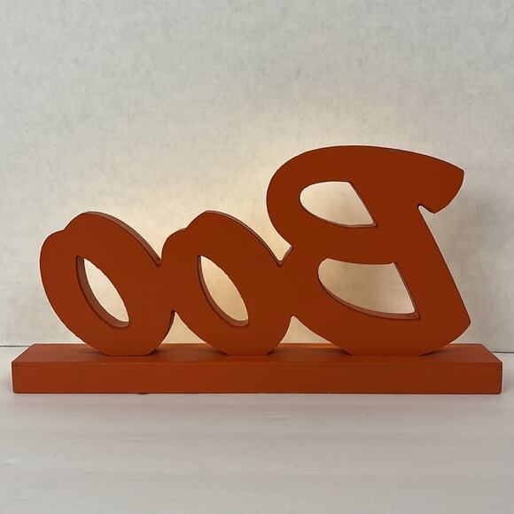 Lighted "Boo" Wooden Sign Halloween Orange 15 x 7.5 inches Decor Trick or Treat - Picture 4 of 7